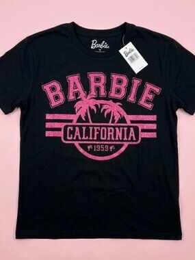 NWT Barbie Pink Glitter California Graphic Tee